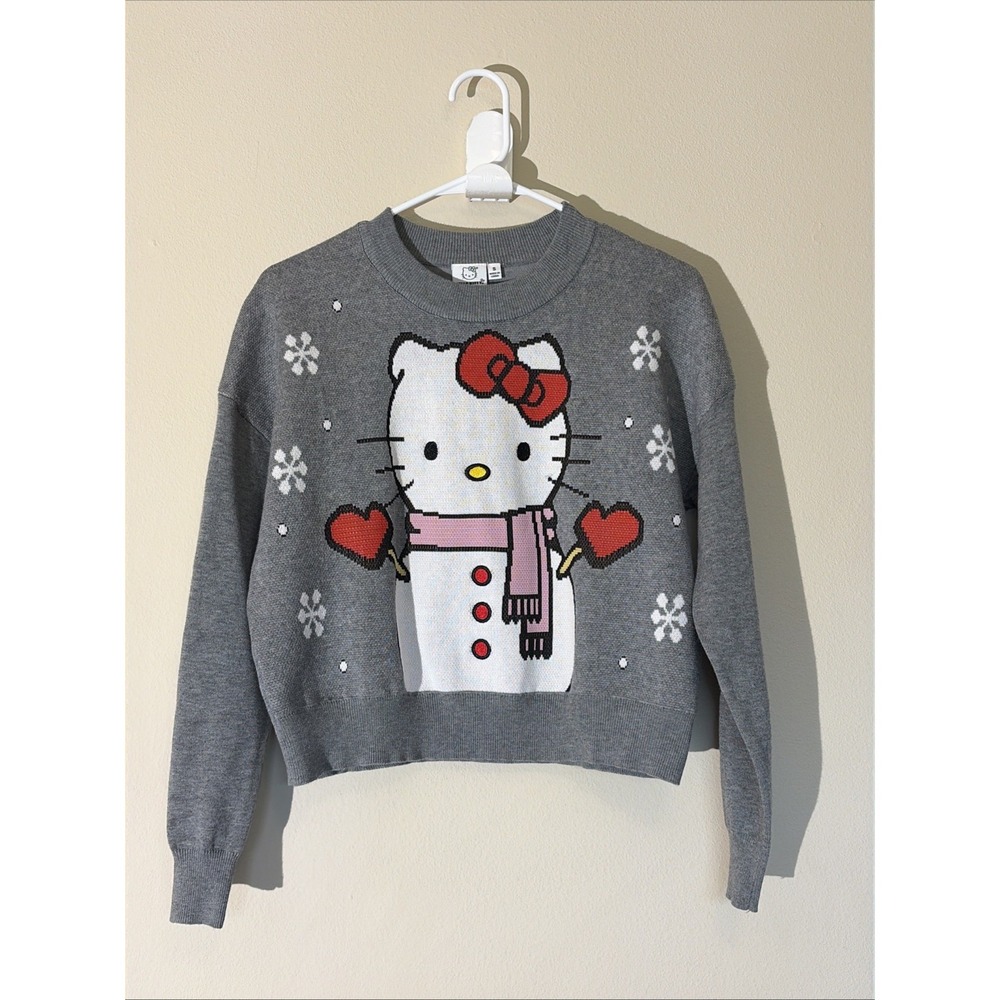 Hello Kitty Aeropostale Gray Holiday Christmas Snowman Boxy Sweater Womens Small